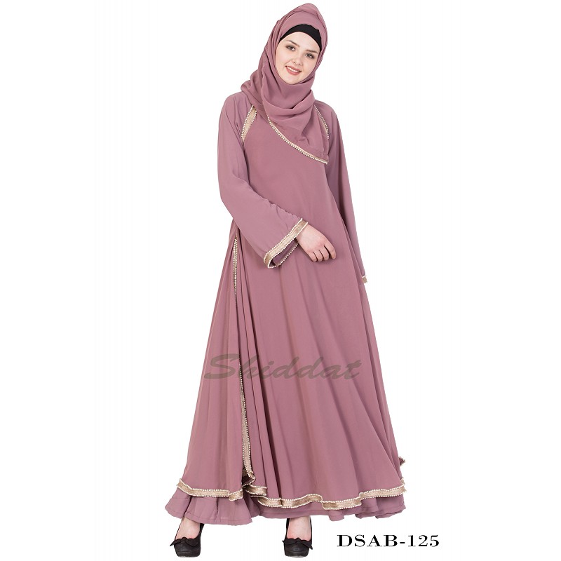 Layered designer abaya  online in India in Puce Pink  color 